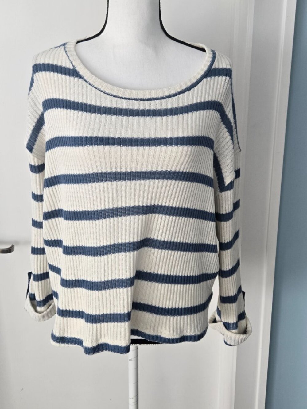 Blue pepper white blue striped summer nautical sweater women sweater L